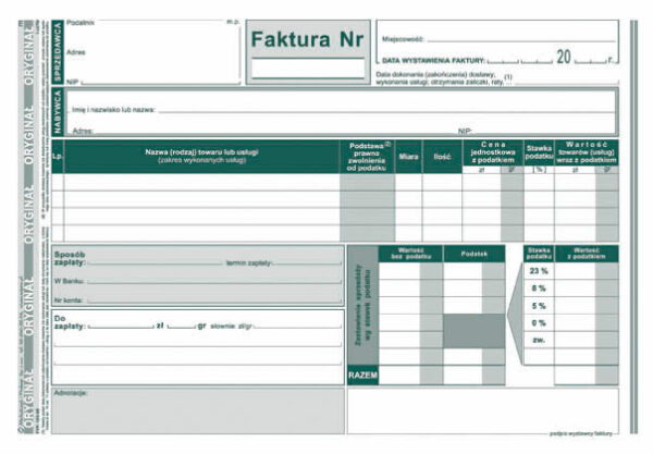 Ak faktura A5 brutto poziom uproszczona 123-3E