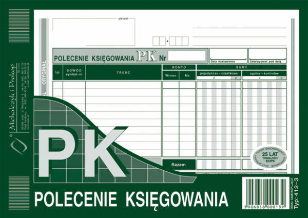 Ak polecenie księgowania A5 412-3 Poziom