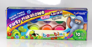 Farby plakatowe Bambino 10kol 20ml Fluo+Brokat