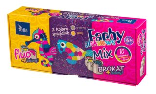 Farby plakatowe Tetis 10kol. 20ml Mix Brokat-Fluo