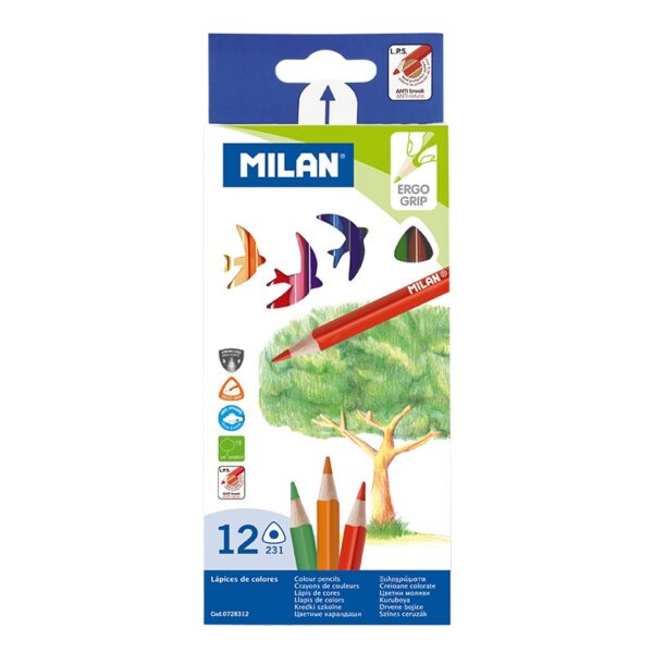 Kredki Milan 12kol. Trójkątne ołówkowe Karton