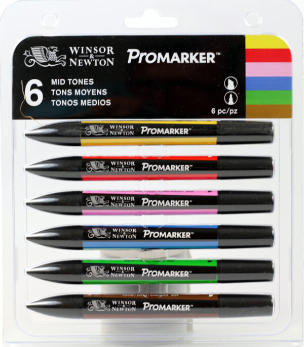 ProMarker Winsor&Newton 2-str.Zestaw 6kol.Mid Ton.