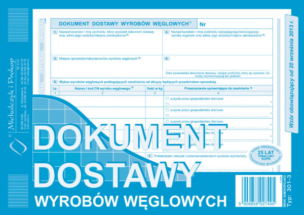 Ak dokument dostawy wyrobów węglowych 302-2