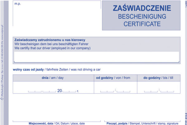 Ak zaświadczenie w sprawie czasu wolnego od jazdy