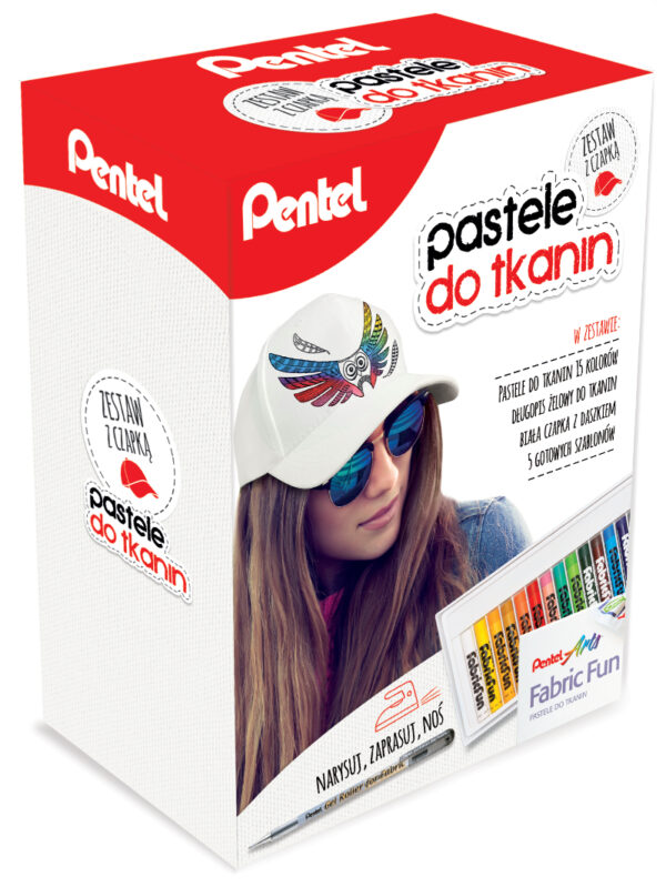 Pentel Pastele do tkanin zestaw PTS15+BN15+Czapka